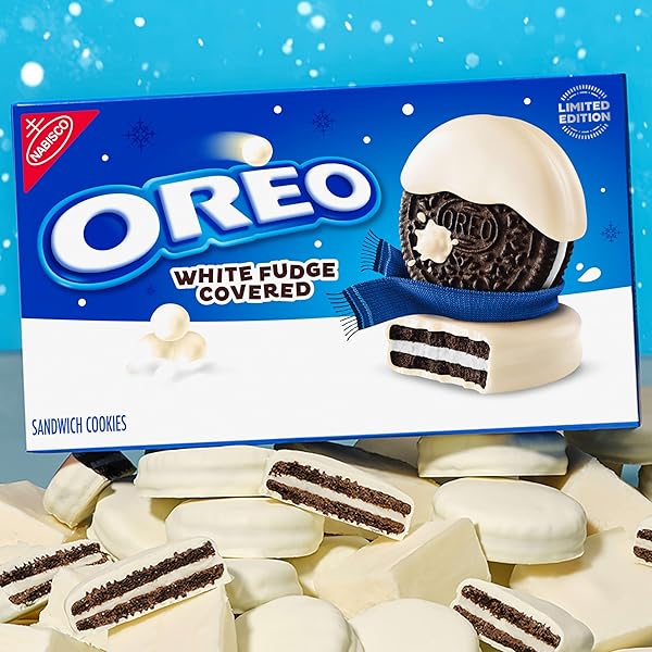 OREO WHITE FUDGE COVERED CHOCOLATE SANDWICH COOKIES, LIMITED EDITION HOLIDAY COOKIES, 8.5 OZ