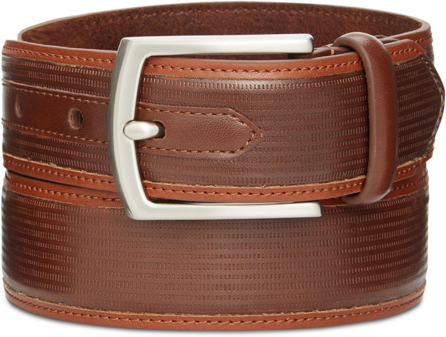 Tasso Elba Mens Contrast Trim Textured Inlay Casual Belt