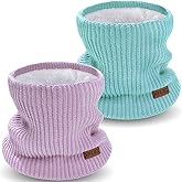 XFUEL Kids Neck Warmer, 2 Pack, Knitted Winter Neck Gaiter, Fleece Lined Infinity Scarf for Boys Girls