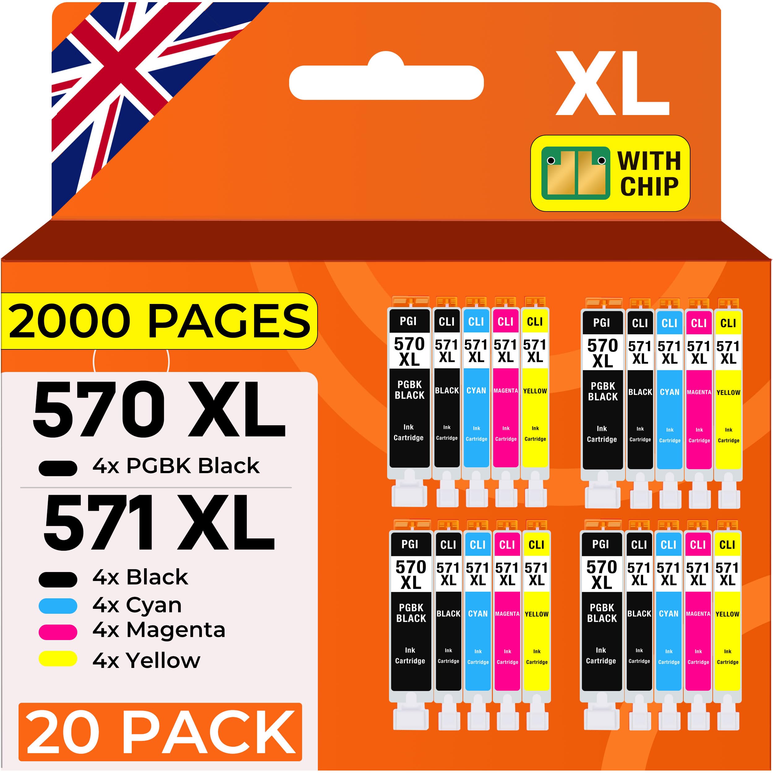 Supply Guy 20 Ink Cartridges compatible with Canon PGI-570 / CLI-571 for Canon Pixma MG5750 MG5751 MG5752 MG5753 MG6850 MG6851 MG6852 MG6853 TS5050 TS5051 TS5053 TS5055 TS6050 TS6051 TS6052