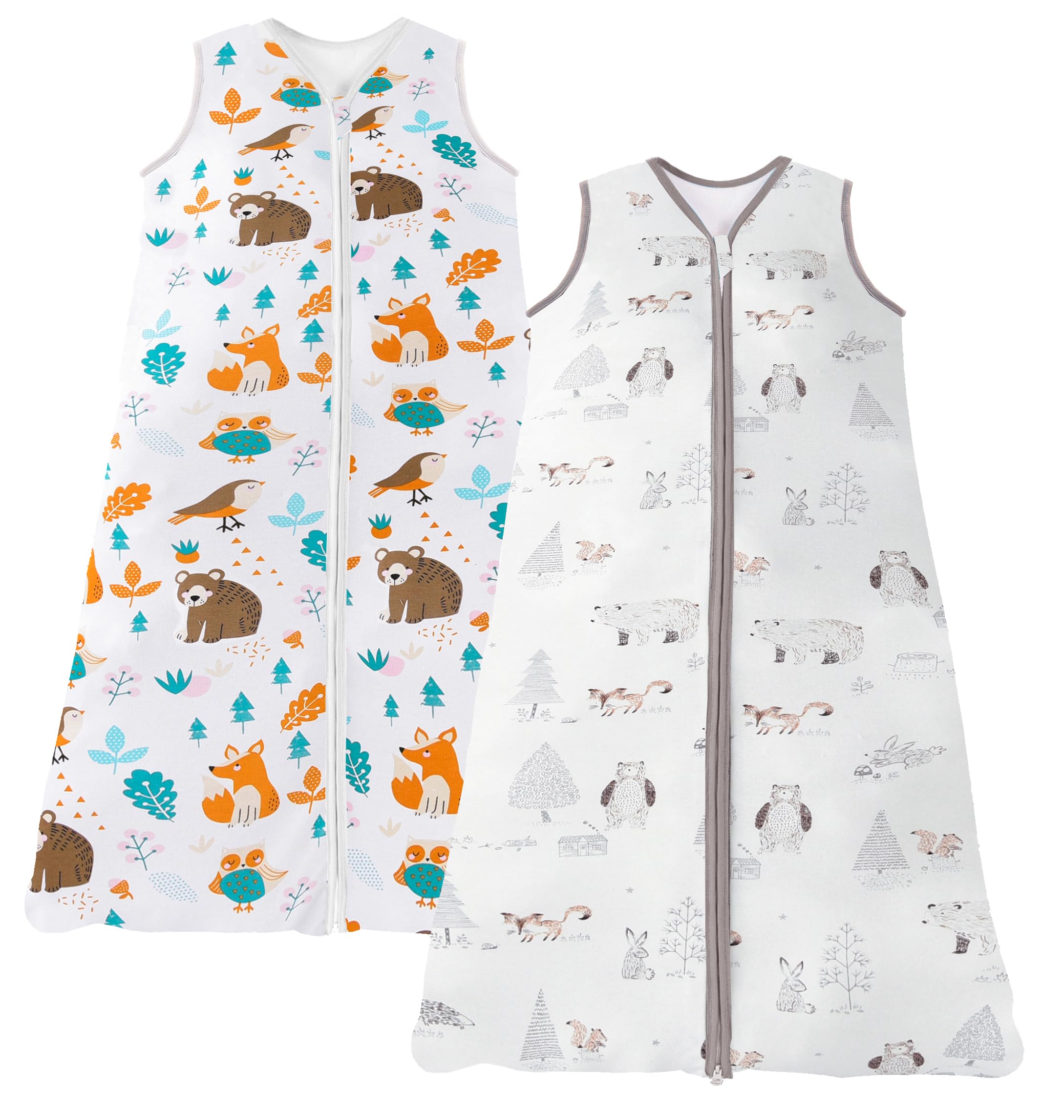 Chilsuessy Baby Sleeping Bag for Summer 100% Cotton 0.5 Tog, Infant Sleeping Bag Unisex Wearable Blanket Sleeping Sack for Toddler, Forest + Animals Park, 90cm/1-2 T