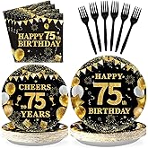 Grencian 96PCS 75th Birthday Party Decorations 75th Birthday Plates and Napkins Disposable Paper Tableware Set for Men Women Cheers to 75 Years Old Party Supplies, Serves 24