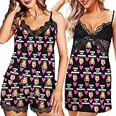 Faroishta Custom Nightgowns for Women with Photo Personalized V-neck Lace Pajamas Valentines Day Dress Sleepwear for Her