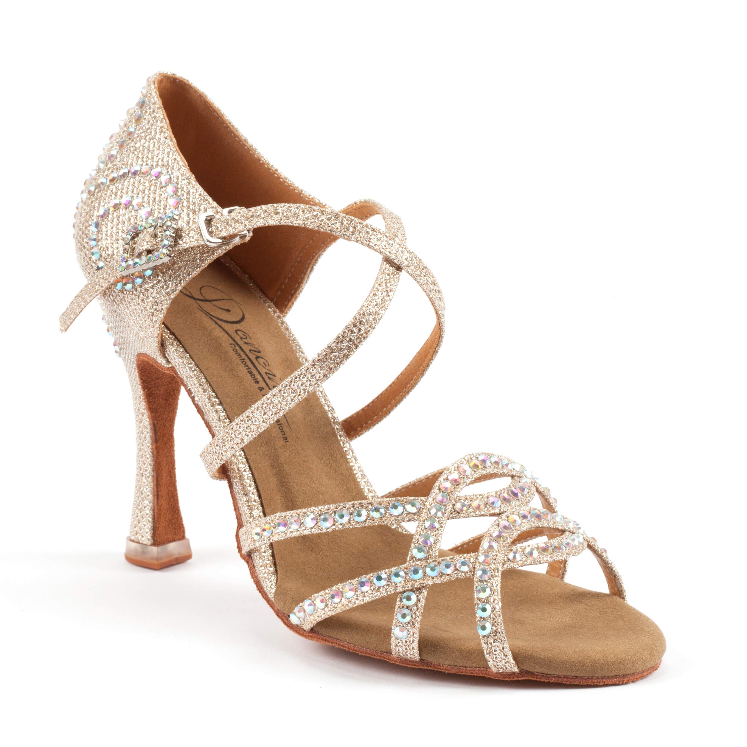 Dancine Aurora Professional Ballroom Latin Salsa Social Wedding Dance Shoes,Double-Layer Heel Tip,10