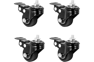 VIVO M8 Diameter Threaded Locking Caster Wheels, Set of 4, Swivel, Rubber Base, Brake, 1.5 inch Replacement Wheels for Standi