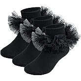 QHANSHIEE Grils Ruffle Socks Toddler Fluffy Ruffle 4-Layer Lace Dress Socks Turn Cuff Pageant Tutu Socks for Baby Girl Kids