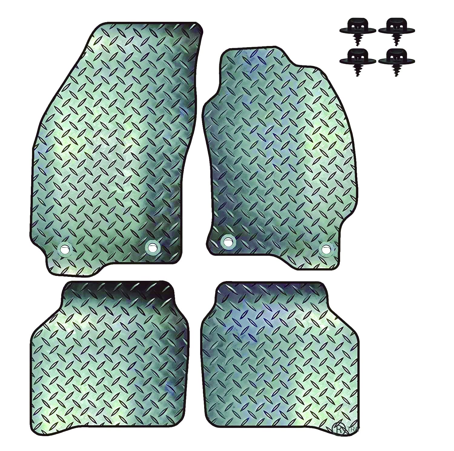 Carsio Rubber 4 Piece Car Mat Set For Ford Mondeo 2000 to 2007 with [4 Oval Clips] Tailored Fit Floor Mat Complete Accessory Black Custom Fitted - All Weather & Heavy Duty, Anti-Slip Backing