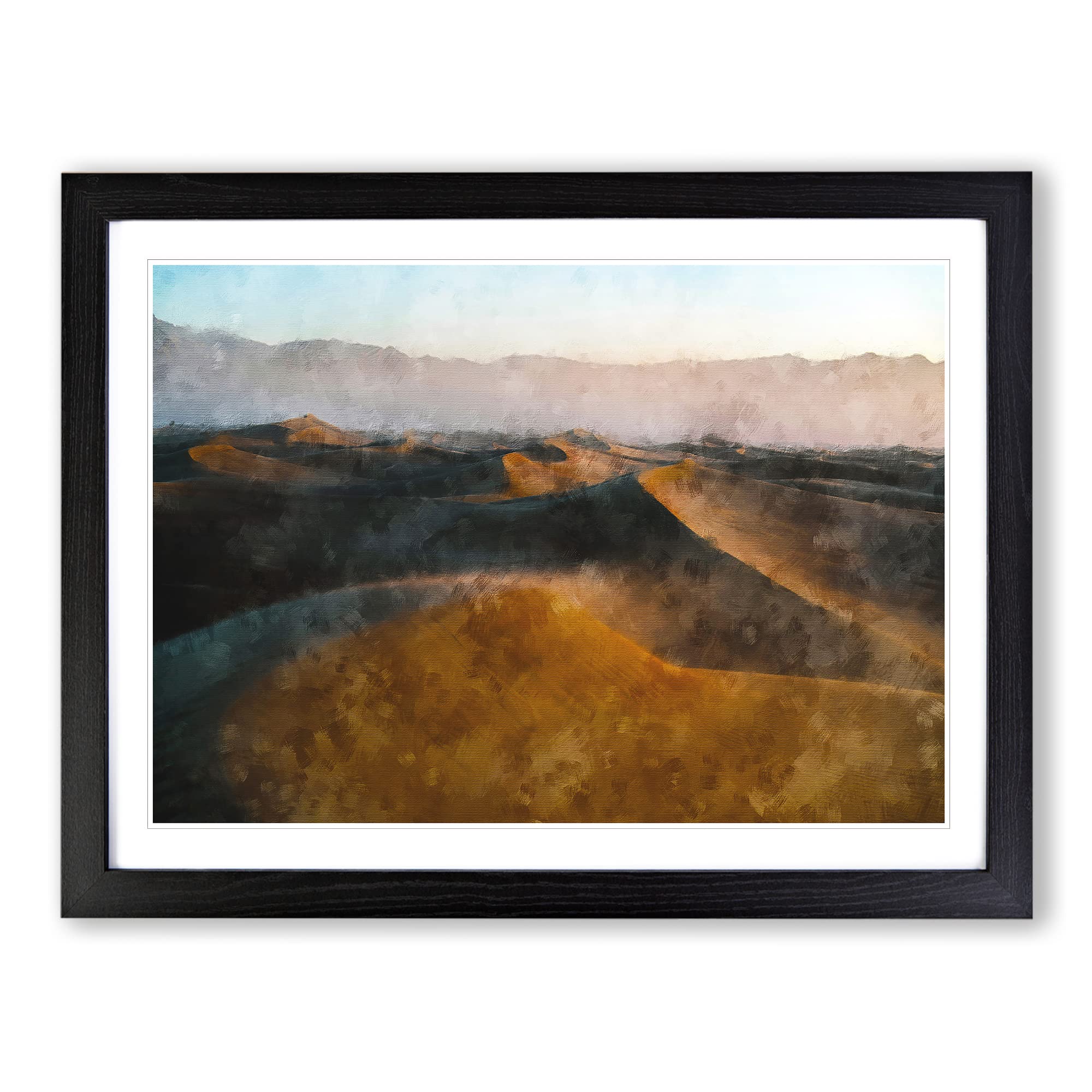 Sand Dunes In Death Valley Painting Modern Art Framed Wall Art Print, Ready to Hang Picture for Living Room Bedroom Home Office Décor, Black A3 (46 x 34 cm)