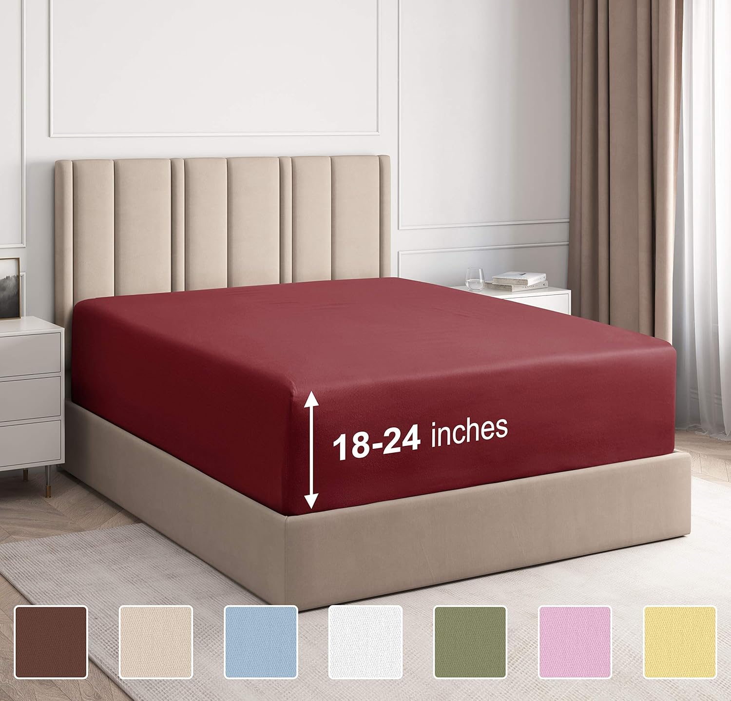 Extra Deep Pocket Fitted Sheet - Single Fitted Sheet Only - Extra Deep Pockets Queen Size Sheets - Fits 18 In to 24 In Mattress - Extra Deep Queen Fitted Sheet - Deep Pockets that Actually Fits: Home & Kitchen