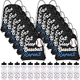 Reallnaive 24 Pcs Baseball Party Favors Gifts, 24 oz Baseball Water Bottles Reusable Sport Squeeze Drinking Cup, Eat Sleep Drawstring Bag Sport Pack Cinch Sack for School Team Gift Event Accessories