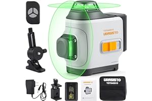 URASISTO Cross Line Self-leveling Laser Level, 2 x 360 Horizontal/Vertical Green Beam, Alignment Laser Tool with Pulse Mode, Li-ion Rechargeable Battery, Remote Control&Portable Carry Bag