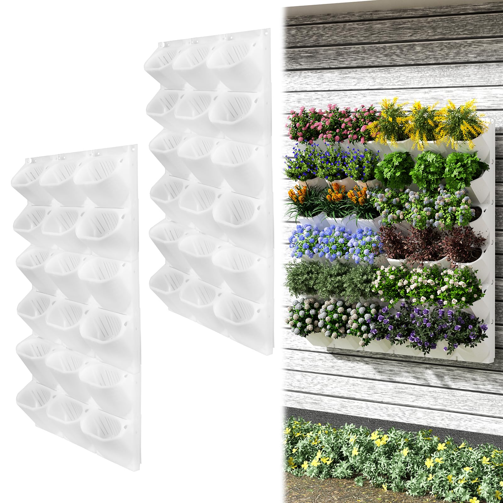 Photo 1 of ZIAERKOR Self-Watering Wall-Mounted Vertical Planter, 36 Pots Wall Planter Indoor Vertical Living Green PlantWall Easy Installation 45''x39'' x5'' (White, 45X39 Inch 36Pcs)