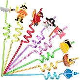 24 Pirate Party Favors Reusable Plastic Straws for Pirate Themed Birthday Party Supplies Decorations with 2 Cleaning Brushes