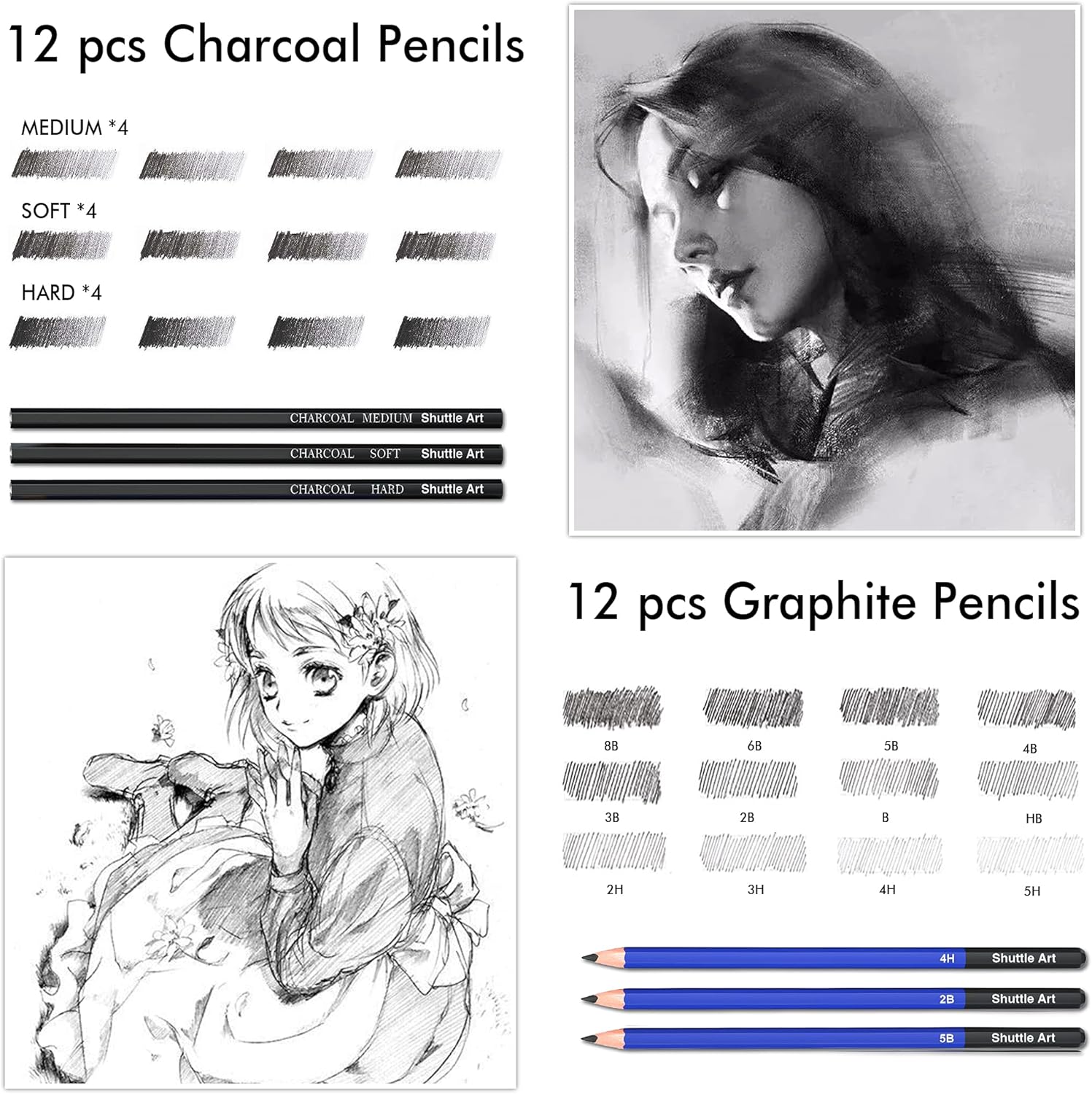 Drawing Kit, Shuttle Art 103 Pack Drawing Pencils Set, Sketching and Drawing Art Set with Colored Pencils, Sketch and Graphite Pencils in Portable Case, Drawing Supplies for Kids, Adults and Artists : Office Products