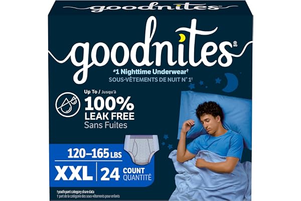 Goodnites Boys' Nighttime Underwear, Size XXL (120-165+ lbs), 24 Ct