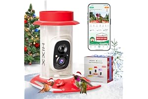 HIXX Smart Hummingbird Feeder with Camera Solar Powered, with Ant Moat & Bee Proof AI Bird Recognition, Easy Clean & Refill, with Coolfly Birdwatching APP, Ideal Gifts for Hummingbird Lover (17.5 oz)
