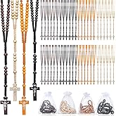 ZHLISHQINJJ 48 Pcs Wooden Rosary Beads Necklace, Catholic Rosary with Jesus Cross First Communion Rosary Bulk Wooden Rosary Beads with Organza Bags Catholic Gift Baptism Favors for Women Men (Multicolor)