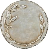 NAT &amp; Jules Floral Laurel Wreath Leaves Pattern Dimensional Indoor Outdoor 12 inch Round Cast Resin Decorative Garden Stepping Stone, Patio, Walkway Sculpture Yard Art, Grey