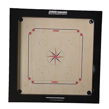 V3G TRADE SOLUTIONS Synco Player Series Tournament Wood Carrom Board (16mm, Multicolour, NATURAL WOOD PLAYING SURFACE WITH BLACK FRAME)