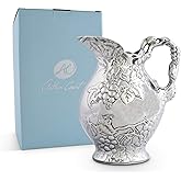 Arthur Court Metal Vineyard Pitcher Grape Pattern Sand Casted in Aluminum with Artisan Quality Hand Polished Design Tarnish Free Water Jug for Hot / Cold Water, Ice Tea and Juice Beverage 10 inch Tall