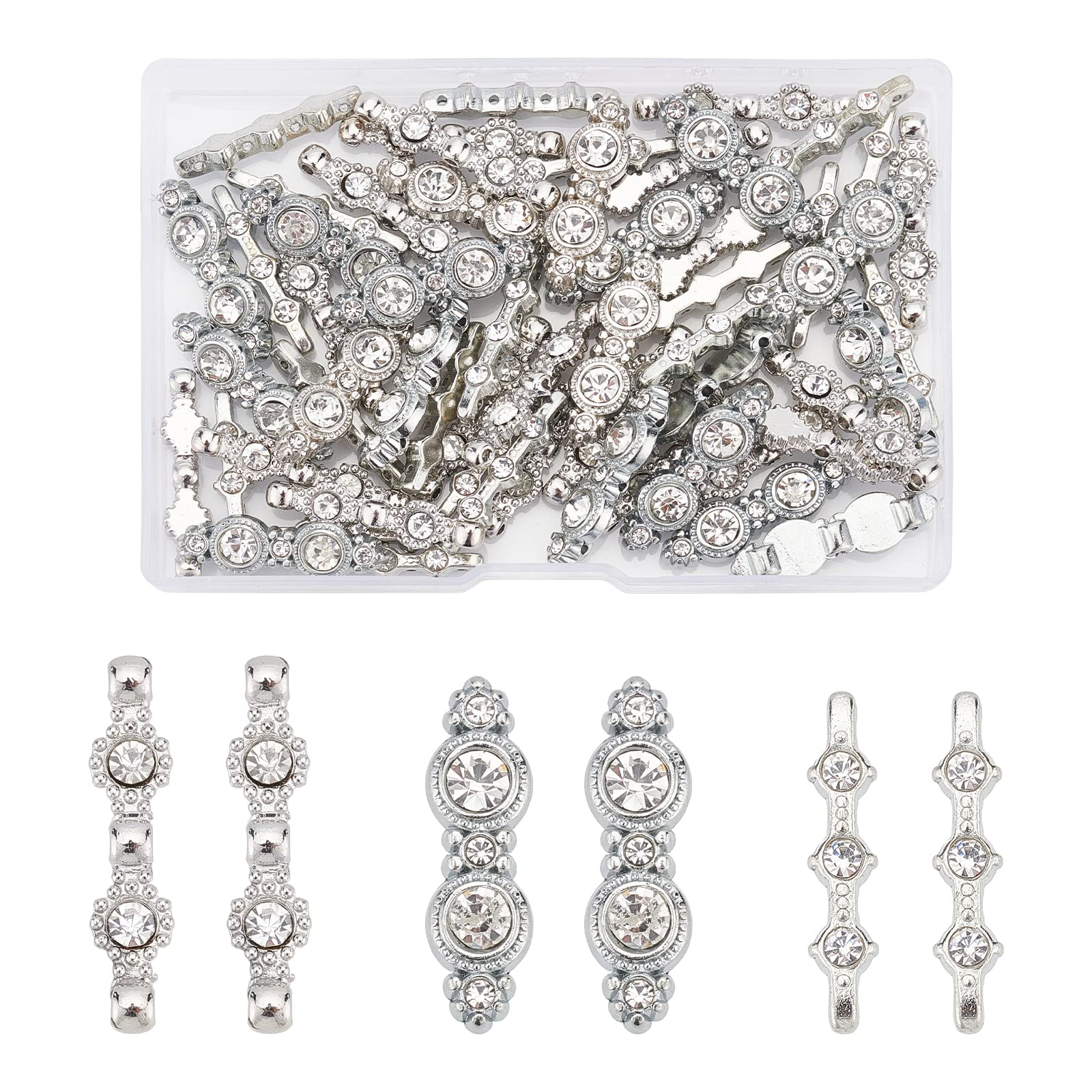 SUPERFINDINGS 60Pcs 3 Styles Alloy Rhinestone Bar Spacers 3-Hole Metal Spacers Bar Link Connectors Bar Spacer Beads for DIY Jewelry Making