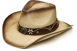 YOUBADU Western Straw Cowboy and Cowgirl Hats with Decorative Bands - Unisex Wide Brim Raffia Style Sun Hat