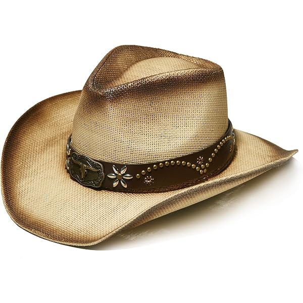 Straw Cowboy Hat with Studded Leather Band - Shapeable Wide Brim for Country Cowboy Hat Sun Straw Leather Studded Western Concert Rodeo  main image 4