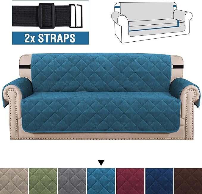 H.VERSAILTEX Sofa Cover Quilted Thick Velvet Plush Couch Cover for 3 Cushion Sofa