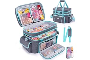AMOIGEE Double-Layer Sewing Storage Bag with 2 Detachable Pouches – Large Sewing Organizer with Shoulder Strap, Elastic Loops & Dividers for Sewing Supplies, Tools & Accessories