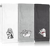 FYSUIMU 3 Pcs Shark Hand Towels Embroidered Grey Ocean Animal Absorbent Bath Towel for Hand Drying Baking Cooking, 29.5 x 13.7 Inch