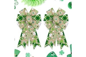 Estivaux 2 PCS St. Patrick's Day Bows for Wreath, Shamrock Wreath Bows Green Buffalo Plaid Bows Irish Clovers Leaves Burlap Bows for Front Door Saint Patrick's Day Carnival Party Decor