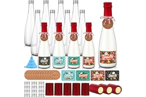 Baderke 12 Pack 16oz Christmas Plastic Coquito Bottles with Caps Label Stickers Decoration 500ml Clear Empty Wine Bottle for Drinks Plastic Champagne Bottle for Homemade Coquito Xmas Party (Red)