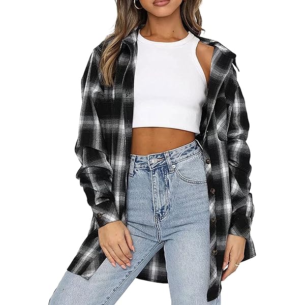 Amazon.com: Lacozy Women Casual Flannel Shirts Buffalo Plaid Print