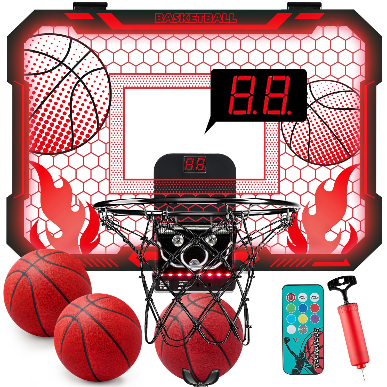 VROGTIK Indoor Basketball Hoop for Kids with 7 Color LED Lights, Remote Control, Over-the-Door Mount, Scoreboard - Gifts for 4-12 Year Old Boys & Girls