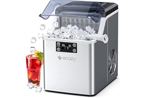 ecozy Countertop Ice Makers, 45lbs Per Day, 24 Cubes Ready in 13 Mins, Stainless Steel Housing, Auto Self-Cleaning Ice Maker with Ice Bags and Ice Scoop for Kitchen Office Bar Party