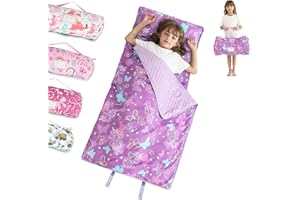 LASOFTAN Toddler Nap Mat for Preschool 50''x30'' Sleeping Mat with Removable Pillow and Minky Blanket for Kids Ages 3-7 Roll Up Soft Sleeping Bag for Boys Girls Kindergarten Daycare Sleepover