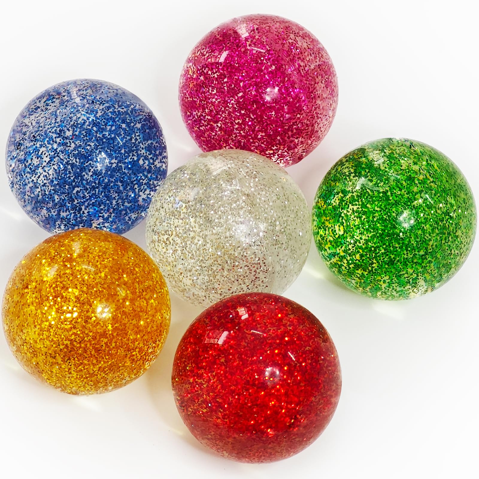 Irrmshr 6 Pcs Glitter Bounce Balls,42mm Super Bouncy Balls Gift,6 Colors Large Rubber Bounce Ball for Kids,Party Favors,Classroom Prizes
