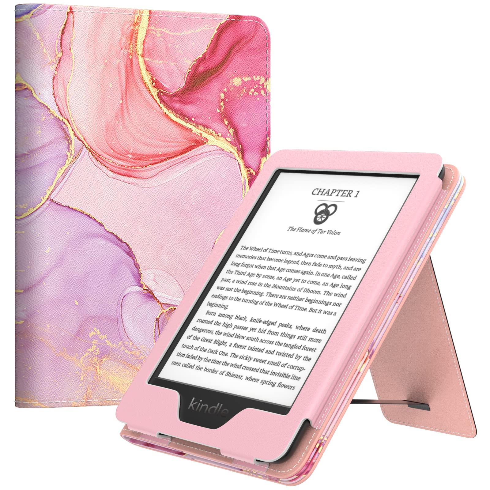 MoKo Case for 7"/6.8" Kindle Paperwhite(12th/11th Gen-2024/2021) & Colorsoft Signature Edition,Slim PU Shell Cover Case with Auto-Wake/Sleep,Not for kobo Aura 2/Remarkable, Light Pink Gold Marble