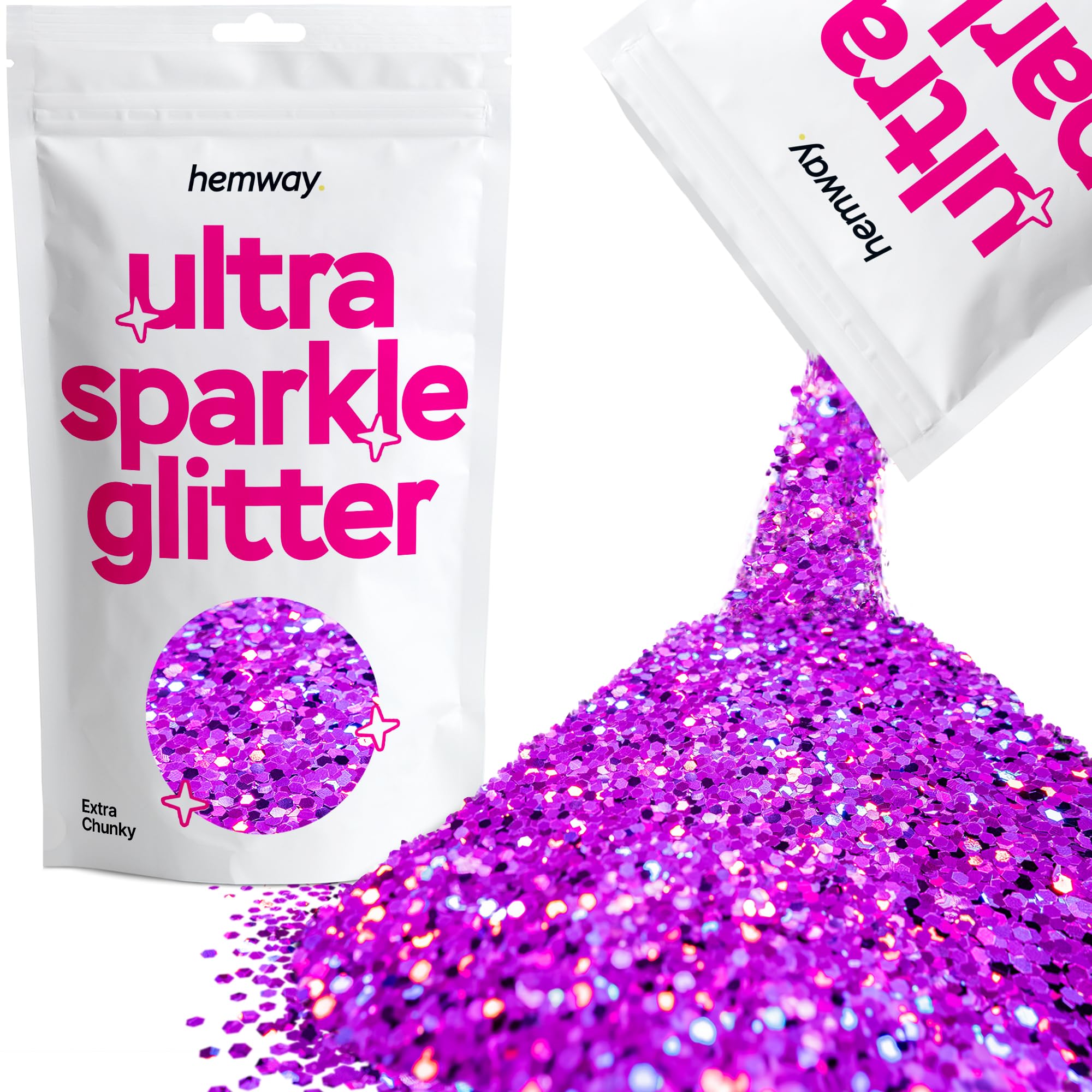 Hemway Ultra Sparkle Glitter Purple Holographic 100g Extra Chunky | Glitter for Arts & Craft, Makeup, Nail Art, Crafting, Card Making, Sparkle Decoration