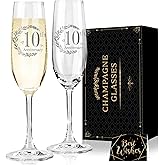 10 Year Anniversary Champagne Flutes Gifts, 10 Year Anniversary Couple Gifts for Him Her, Anniversary's Wedding Gift for Husband Wife, 10th Anniversary's Decorations Champagne Glasses Set of 2