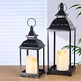 HAVITI 2 Pack Outdoor Lantern for Porch, Black Decorative Farmhouse Lanterns Indoor, 17'' 12'' Lantern (no Glass) with 2PCS L