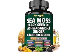 STRONGVIT Sea Moss Black Seed Oil Ashwagandha Ginger, Organic Sea Moss Capsules with Burdock Root, Irish Seamoss Pills with Bladderwrack, Turmeric, Shilajit, Multimineral Supplement, USA (120 Capsules)