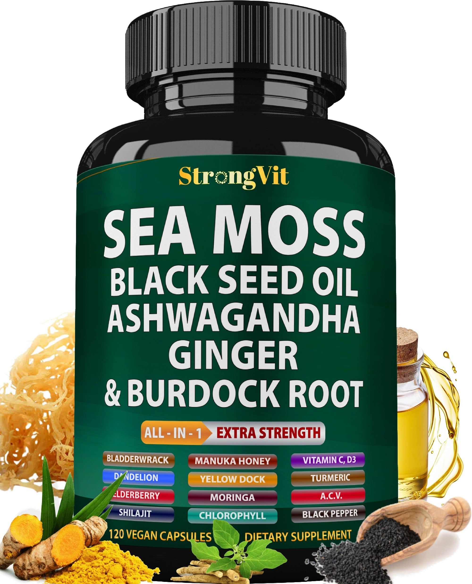 Sea Moss Black Seed Oil Ashwagandha Ginger & Burdock Root