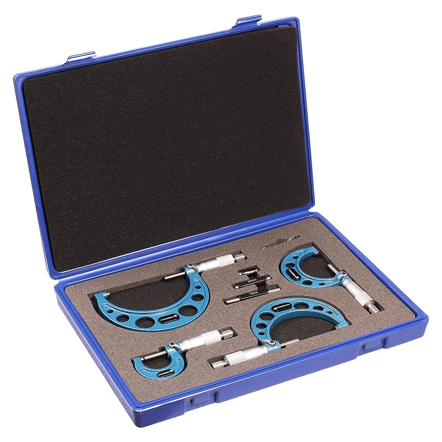 WONDERSUNM 4 Pcs Professional Premium Outside Micrometer Precision Machinist Tool Set 0-25mm/25-50mm/50-75mm/75-100 Measuring Range Included 0.01mm Graduation