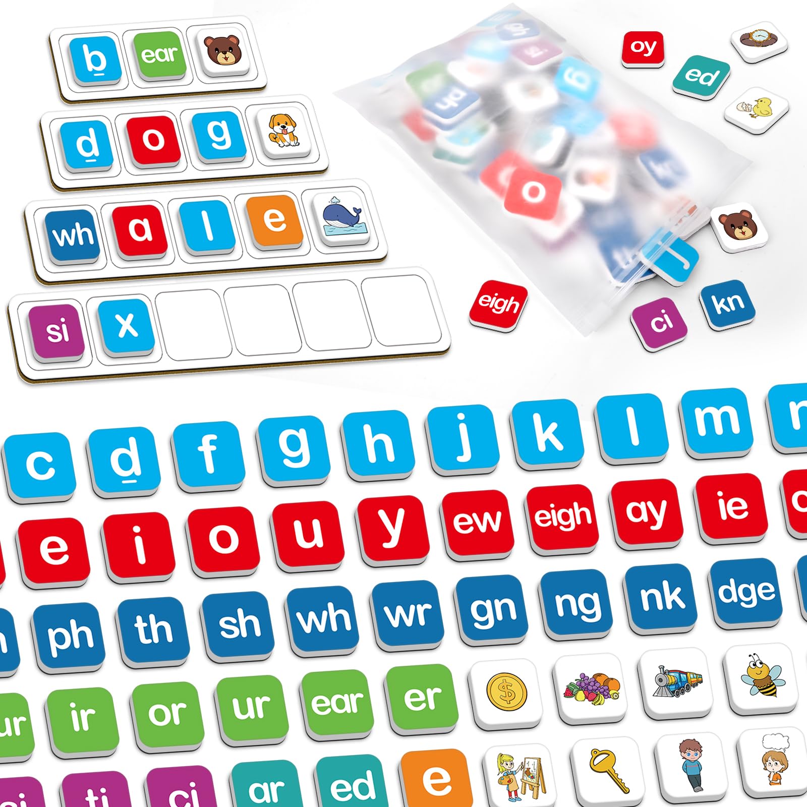 Photo 1 of Aizweb Magnetic Letters, Phonics Games Letter Tiles Alphabet Magnets Learn to Read Spelling Phonemic Awareness Speech Therapy Science Reading Manipulative Elkonin Box Preschool Kindergarten Classroom