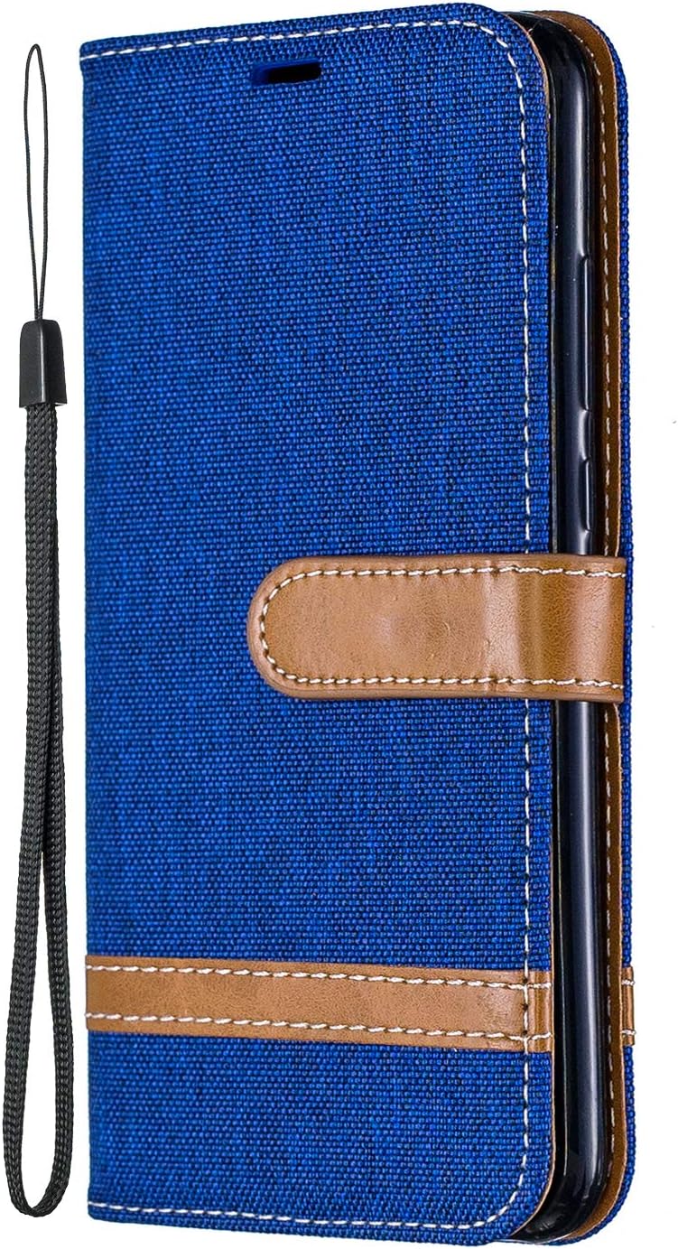 ZCXG Compatible with Case Huawei Honor 10i/P Smart Plus 2019 Cover Colorblock Denim Case Card Slots Cover Magnetic Switch Kickstand Feature Case Scratch Resistant Anti Smudge