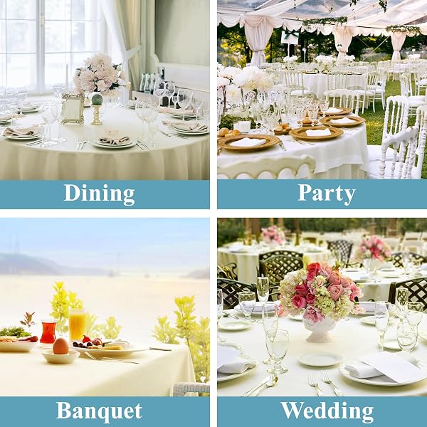 VIDAFETE TABLECLOTH 10 PACK 120INCH ROUND TABLE CLOTH POLYESTER, STAIN WRINKLE RESISTANT POLYESTER DINING TABLE COVER FOR KITCHEN DINNING PARTY WEDDING ROUND TABLETOP BUFFET DECORATION(IVORY)