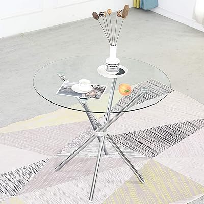 Round Glass Dining Table with Chrome Legs for 2 or 4 Seats
