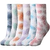 Geyoga 6 Pairs Tie Dye Fuzzy Socks for Women Soft Fluffy Cozy Slipper No-shedding Winter Warm Valentine's Day Gifts Plush Sleeping Sock, Pastel