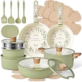 CAROTE 25pcs Ceramic Cookware Sets, Detachable Handle Pots and Pans Set | Non-Stick, Non-Toxic, PFAS Free, Induction Compatible, Dishwasher &amp; Oven Safe, Space Saving, for Camping, House Warming Gift